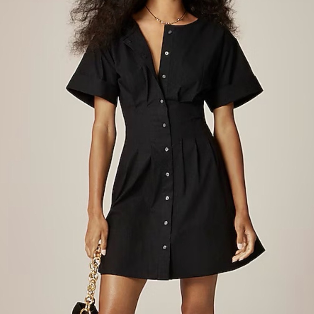 Elegant Black Button-Down Dress Cotton Blend Poplin Small Size 0